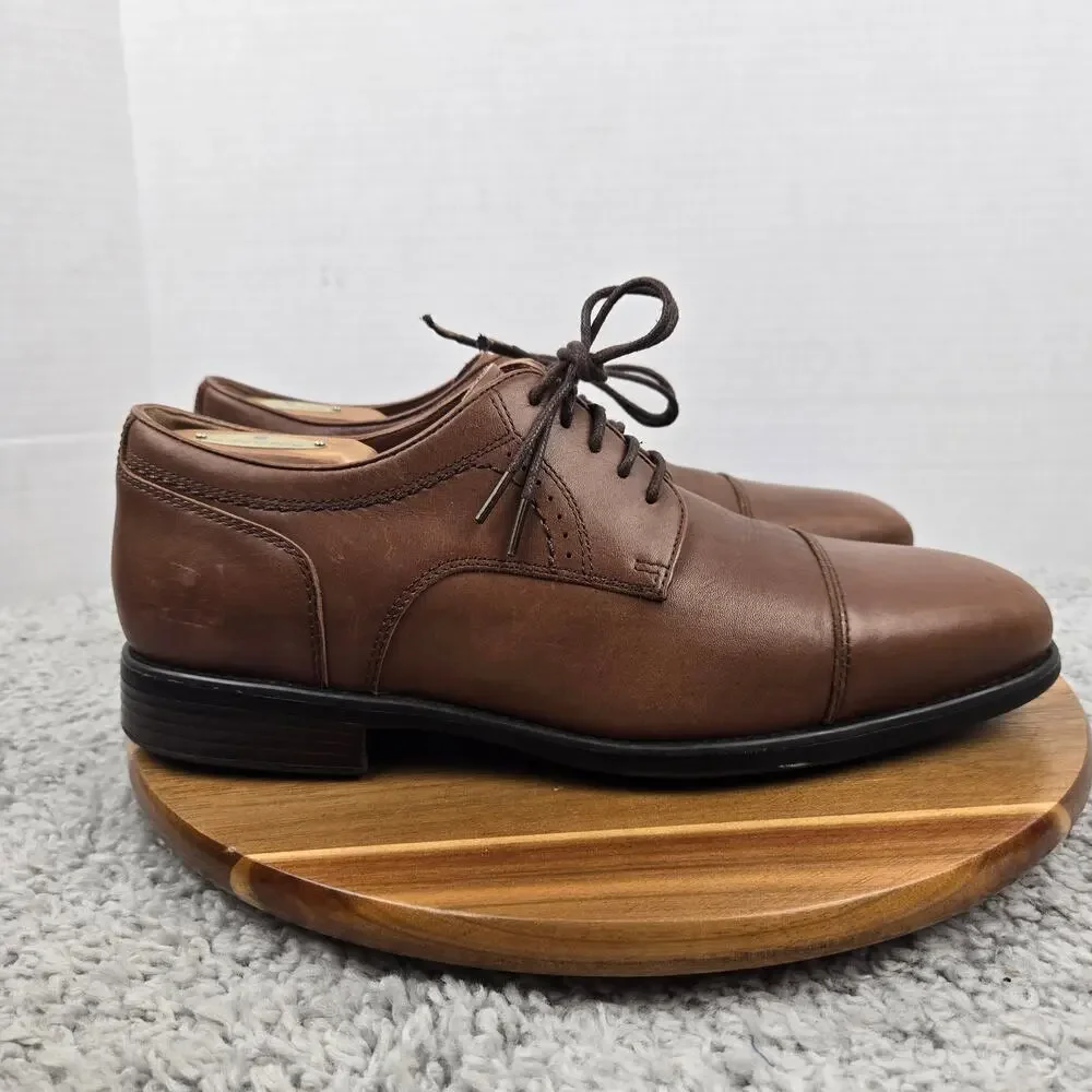Johnston & Murphy Men 10M Branning XC4 Brown Leather Cap Toe Oxford Dress Shoe